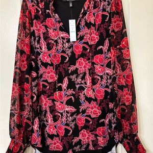 WHBM Floral Black and Red Women's Top